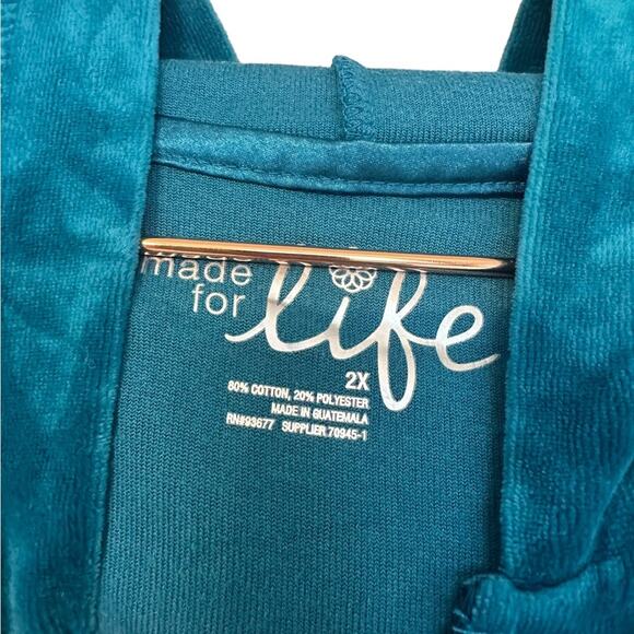 Made For Life 2X Plus Size Teal Velvet Zip Up Jacket - Picture 3 of 6